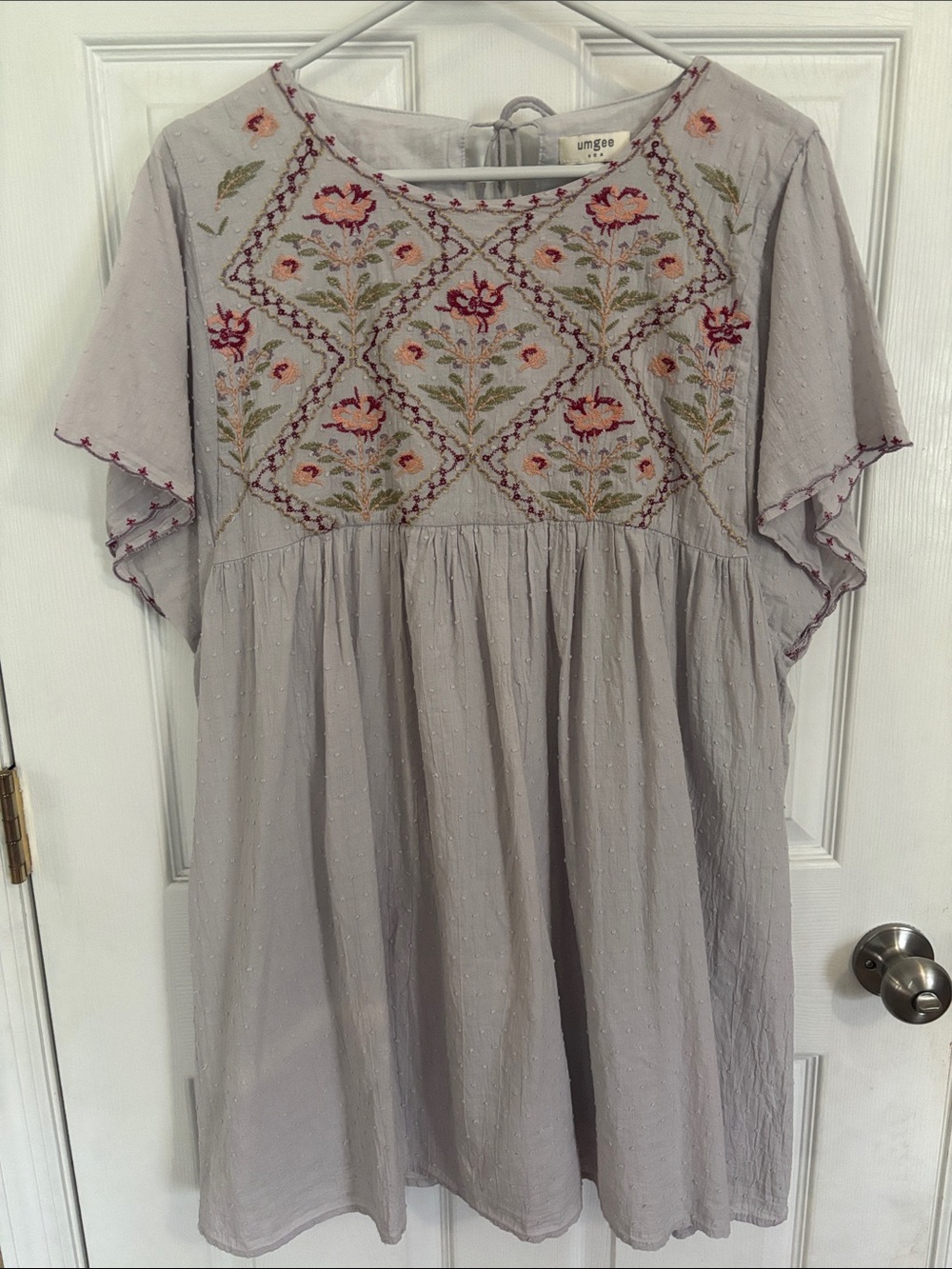 Umgee Dusty Lavender Floral Embroidered Flutter Tunic